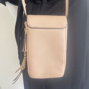 Vince Camuto Pebbled Tan Crossbody Phone Bag with Tassel